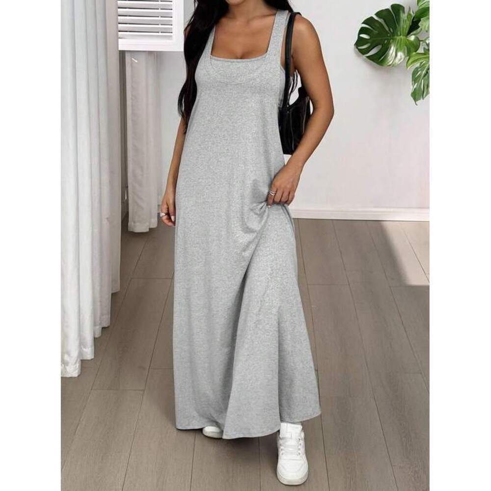 EZwear Solid Color Asymmetric Neck Sleeveless Dress For Sum - Picture 4 of 6